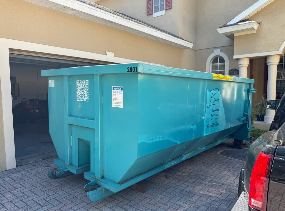 Baus roll-off dumpster delivered to a commercial property in Orlando FL